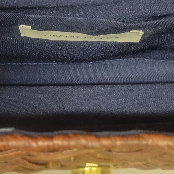 Anthropology Vincent Pradier Rattan Blue Fringe Wicker Clutch Woven Wood Straw - Picture 8 of 9